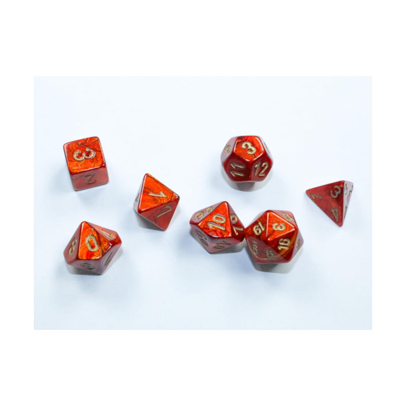 Scarlet Scarab Mini Dice with Gold Colored Numbers 10mm (3/8in) Set of 7 Chessex