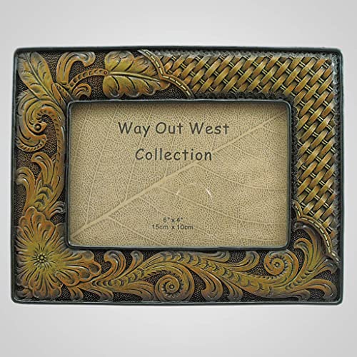 Lipco Polyresin Western Tooled Leather Look Photo Frame, 8.5-inch Length, Wall and Tabletop Decoration