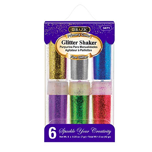 BAZIC 7g Primary Color Glitter Shaker, Great for Slime Paint Art Nail Skin Holiday Party Kids D‚àö¬©cor (6/PVC Box), 1-Pack