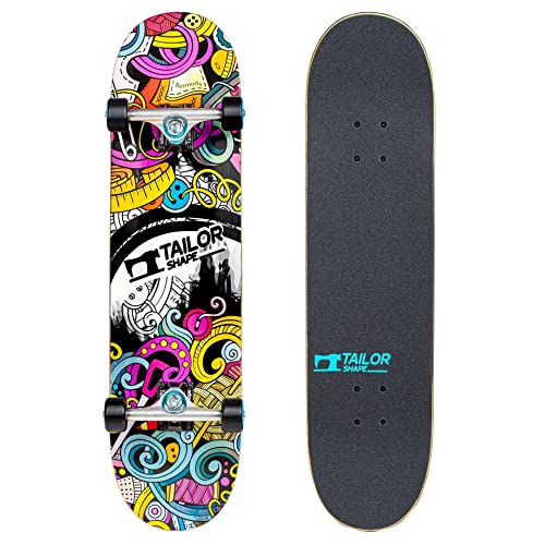 TailorShape Bermuda Complete Skateboard | 32"X8" Professional Street Skateboard | Multicolored Street Art Canadian Maple Wood Board for Boys, Girls, Teens, Beginners, Kids and Adults