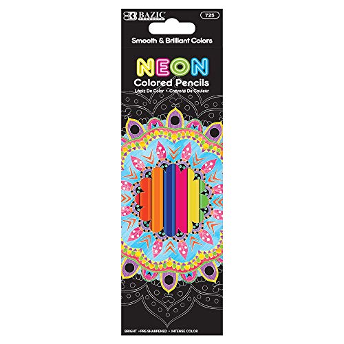 BAZIC 8 Neon Colored Pencils, Fluorescence Vibrant Set of Colored Pencil, Great Adult and Kids Art Crafts Activities Drawing Sketching Painting Doodling (1 Pack), 1-Pack