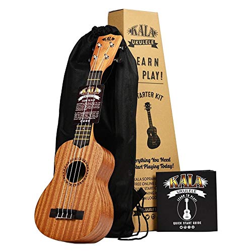Official Kala Learn to Play Ukulele Soprano Starter Kit, Satin Mahogany √ê Includes online lessons, tuner app, and booklet (KALA-LTP-S)