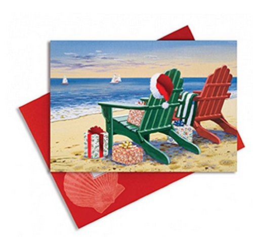 Cape Shore 16 Embellished Christmas Cards and Envelopes, Red & Green Adirondacks