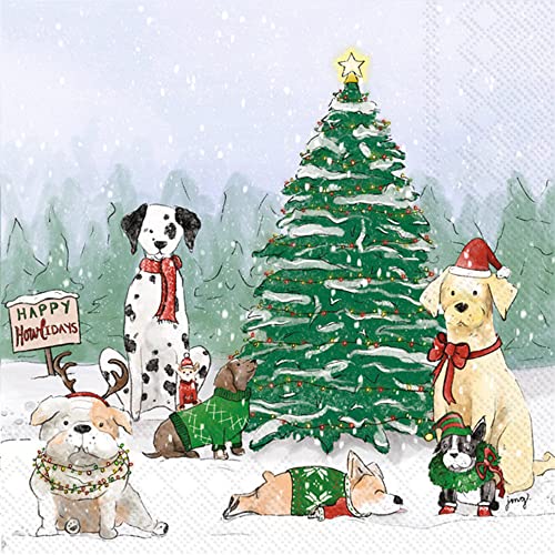 Boston International IHR Winter Holiday Christmas 3-Ply Paper Napkins, 20-Count Cocktail Size, Holiday Pups