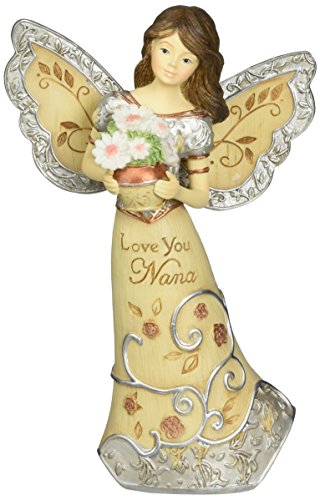 Elements Love You Nana Angel Figurine by Pavilion, 5-1/2-Inch, Holding Flowers, Inscription Love You Nana