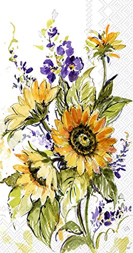 Boston International IHR 3-Ply Guest Towel Buffet Paper Napkins, 8.5 x 4.5-Inches, Sunflower Bunch
