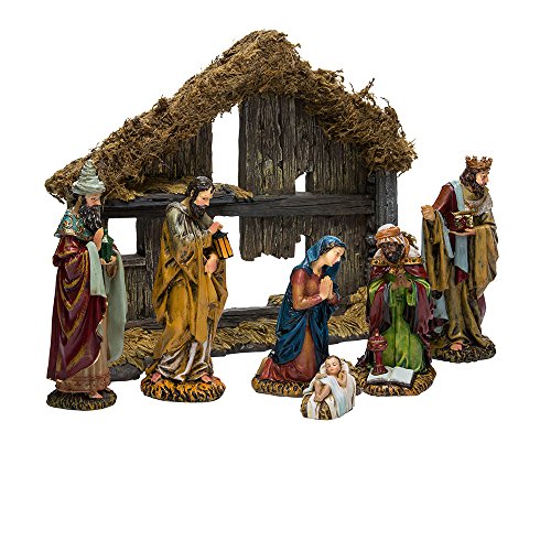 Kurt Adler 6-Inch 7-Piece Resin Nativity Set with Stable and 6 Figures