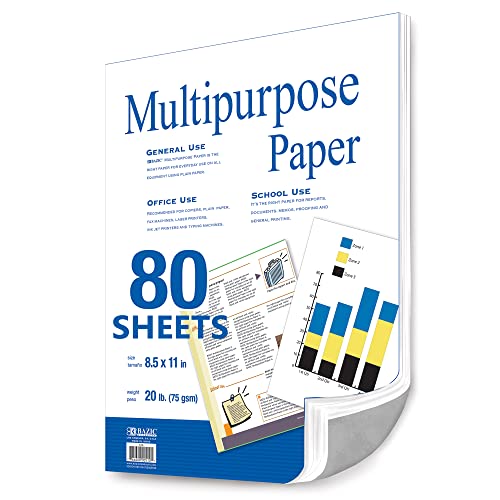 BAZIC Multipurpose Paper. White Printer Paper for Office and School Use (80 Sheets. 8.5 x 11 in)