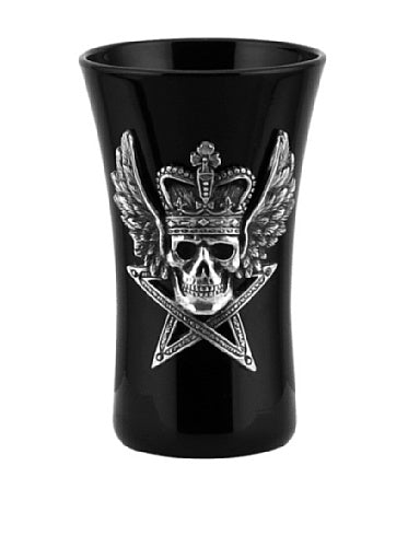 Unicorn Studio 3.38 Inch Winged Skull with Crown on Pentagram Design Shot Glass