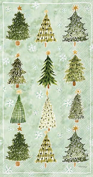 IHR Ideal Home Range Dinner Disposable 3-Ply Paper Guest Towels Buffet Napkins, 8.5" 4.5", Christmas Tree Pattern