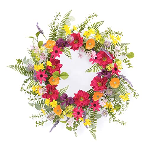 Melrose 85505 Mixed Floral Wreath, 23" D, Polyester/Plastic