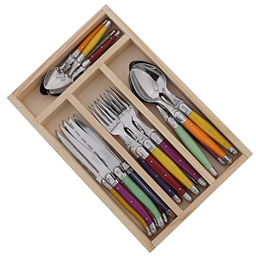 The French Farm Jean Dubost JD07-13152.RED 24 Piece Everyday Flatware Set with Handles in a Tray, Red