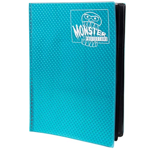 Monster Protectors Store Binder - 9 Pocket Trading Card Album - Holofoil Aqua Blue- Holds 360 Yugioh, Magic, and Pokemon Cards