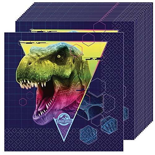 amscan Jurassic World Dark Blue Luncheon Party Napkins, 6.5" x 6.5", 16 Ct.