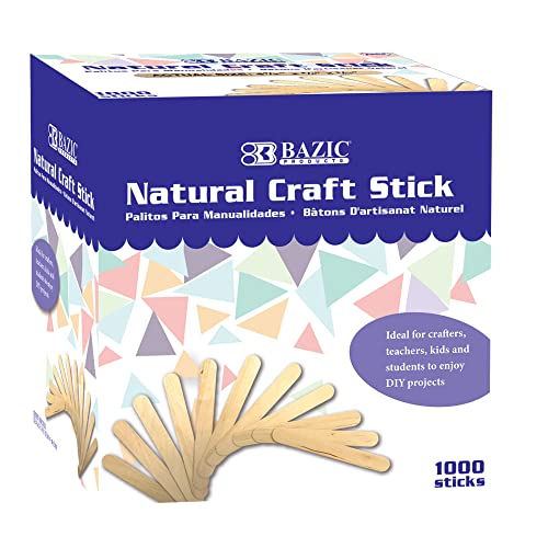 BAZIC Craft Sticks Natural Wood, Standard Size Ice Cream Popsicle Stick, Non Toxic Art Supplies for DIY Project Building Crafts (1000/pack), 1-Pack