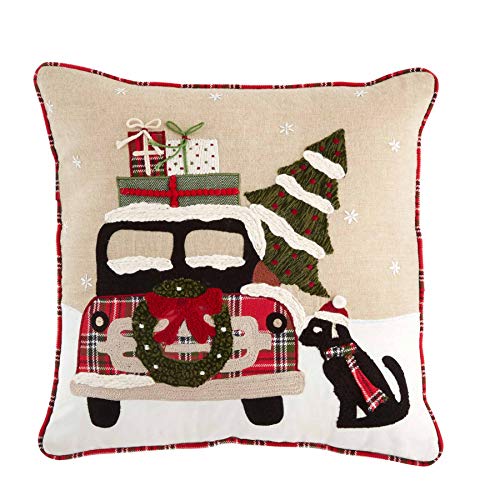 Mud Pie Christmas Car Pillow, 18 x 18, Red