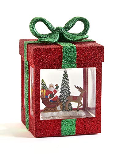 Giftcraft 667567 LED Gift Box Water Lantern with Santa, 7-inch Height