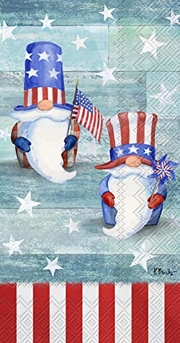 Boston International IHR Ideal Home Range 3-Ply Paper Napkins Patriotic July 4th Summer Designs, 16-Count Guest Size, Freedom Gnomes