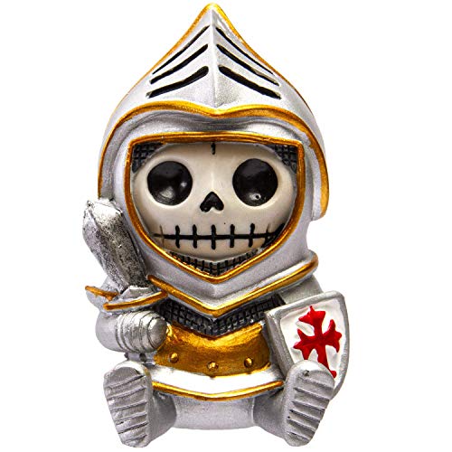 Pacific Trading Furrybones Summit Collection Knight Sir in Shining Armor Figurine Decorative Signature Skeleton in Medieval Knight Holding Sword and Shield Costume 3 Inch Tall Collectible Statue