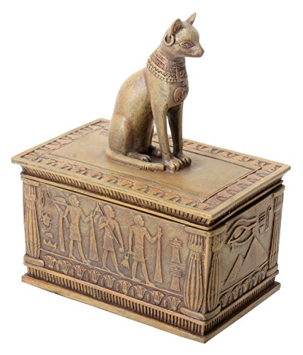 Pacific Trading Summit Sandstone Colored Bastet Box with Egyptian Detailed Bottom Design