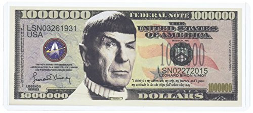 American Art Classics Spock Leonard Nimoy Star Trek Collectible Million Dollar Bill in Currency Holder.