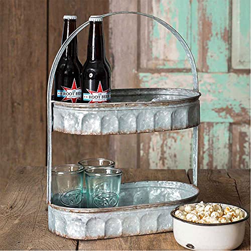 CTW Galvanized Steel Industrial Country Corrugated Oval Tray 2 Tier Display