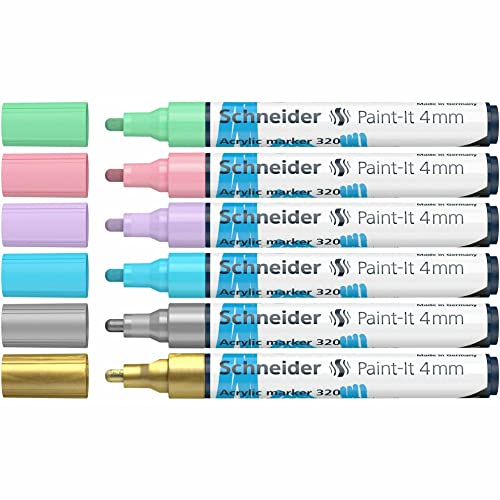 Rediform Schneider Paint-It 320 acrylic marker set 2 (4 mm round tip, high coverage, brilliant colour, for almost all surfaces) 6 pieces