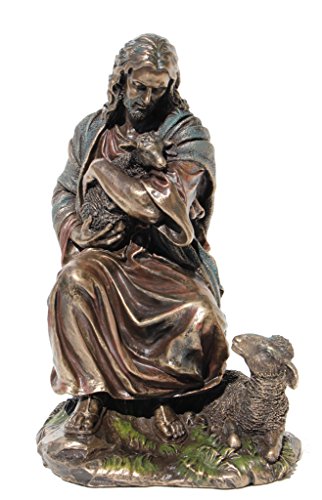Unicorn Studio Jesus Holding A Baby Lamb Cold Cast Bronze Figurine 8.88 Inch