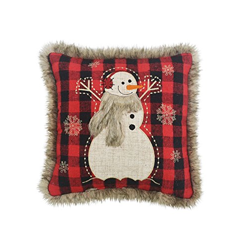 Comfy Hour Joyful Holiday Collection Snowman Wearing Scarf, Accent and Throw Pillow, Winter Christmas Snow Flake With Soft Fur Edge, Decorative Cushion, 13"x13", Polyester