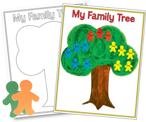 Hygloss Products Creative Learning Poster - Family Tree Poster Kit - Art Activities for Classroom, Kids’ Events, Parties & More - Includes 24 Black & White Posters (17” x 22”) & 200 Colorful People Shapes (2") - Makes 24 Family Tree Posters