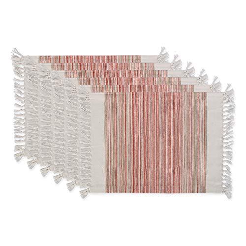 DII Design Everyday Collection, Fringed Stripe Tabletop, Placemat Set, Pimento, 6 Piece