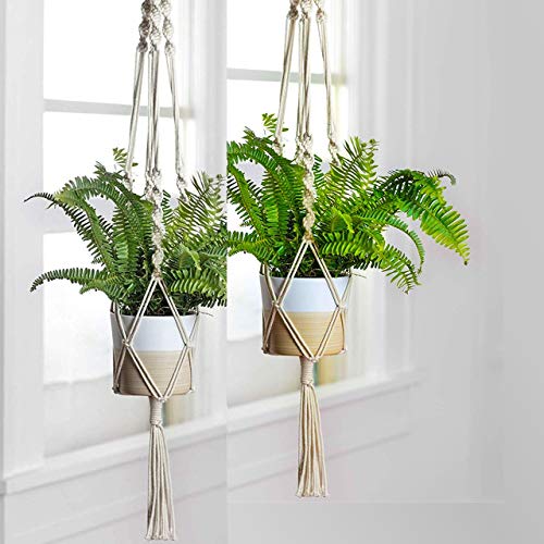 ecofynd Macrame Cotton Plant Hanger [Without Pot] | Rope Flower Pot Holder for Indoor Outdoor Balcony Garden | Home Decor - Set of 2