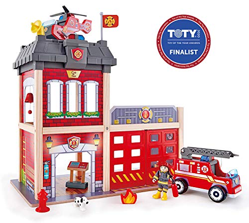 Hape Fire Station Playset| Wooden Dollhouse Kids Toy, Stimulates Key Motor Skills and Promotes Team Play