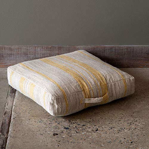 Park Hill Collection Linen Striped Floor Cushion with Handle (Yellow)