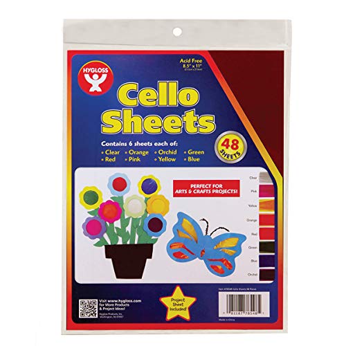 Hygloss Products Cello Sheets - Great for Arts, Crafts, DIY Projects, Classroom Activities, Gift Wrapping And More, 8.5 by 11 Inches, 6 Colors of 8 Each, 48 Pack