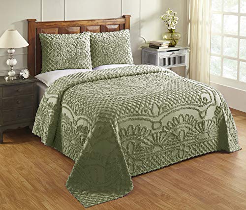 Better Trends Trevor Collection is Super Soft and Light Weight in Medallion Design 100% Cotton Tufted Unique Luxurious Machine Washable Tumble Dry, Full/Double Bedspread Set, Sage