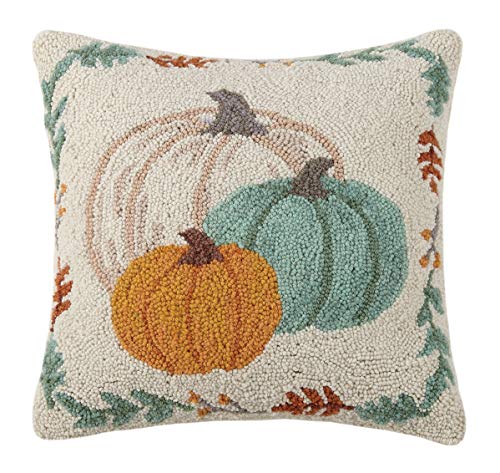 Peking Handicraft 31JES1680C16SQ Pumpkin Trio Hook Pillow, 16-inch Square, Cotton and Wool