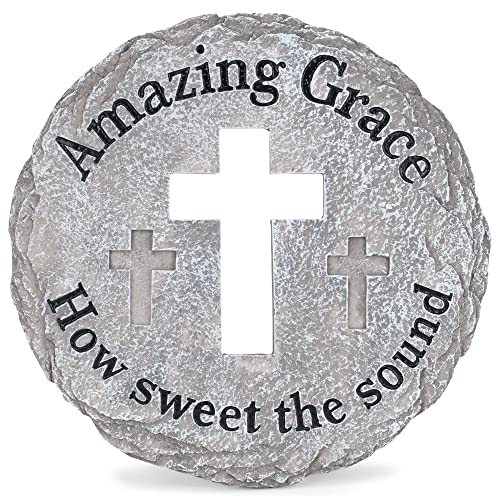 Napco Amazing Grace Crosses Cutout 10.5 Inch Round Resin Outdoor Decorative Stepping Stone