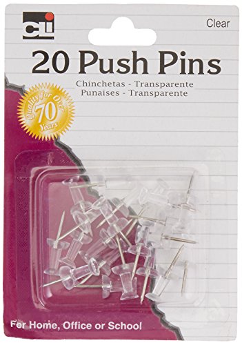 Charles Leonard Push Pins, Clear, 20-Pack, 20210