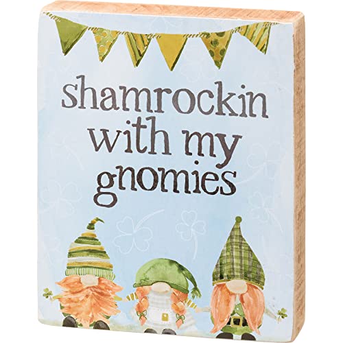 Primitives By Kathy 112646 Shamrockin With My Gnomies Block Sign, 5-inch Height