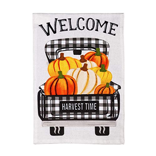 Evergreen Flag Double Sided Welcome Flag Pumpkin Plaid Truck Garden Burlap Flag Outdoor D‚àö¬©cor for Homes Gardens and Yards