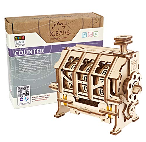 Ukidz UGEARS STEM Counter Model Kit - Creative Wooden Model Kits for Adults, Teens and Children - DIY Mechanical Science Kit for Self Assembly - Unique Educational and Engineering 3D Puzzles with App