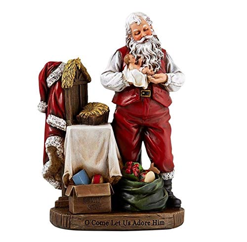 Christian Brands Religious Gifts Adoring Santa Claus with Infant Jesus Christ Rein Christmas Statue, 8 Inch