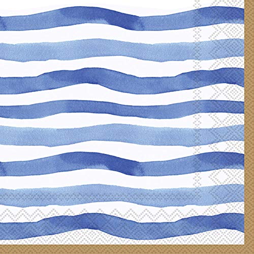 Boston International IHR Lunch Paper Napkins, 6.5 x 6.5-Inches, Wavy Stripe Blue