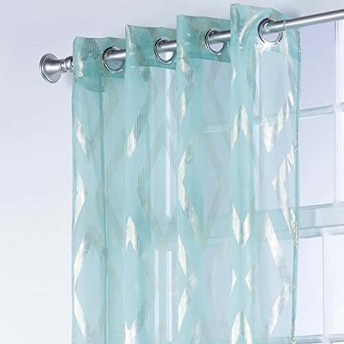 Belle Maison Stylemaster Home Products Delancey Metallic Print Sheer Grommet Panel, 55 by 84-Inch, Teal