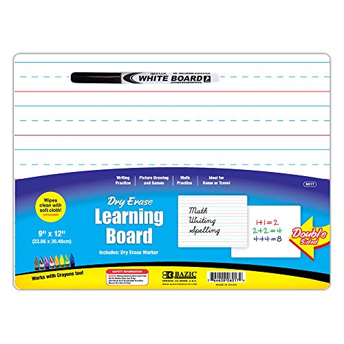 BAZIC 9" X 12" Double Sided Dry Erase Lap Board w/Marker, Whiteboard Primary Ruled Lined & Blank, Great for Kids Learn Write Draw at Home Classroom School, 1-Pack