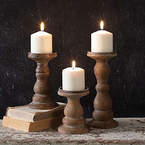 CTW Collection 440101 Set of Three Wooden Pillar Candle Holders