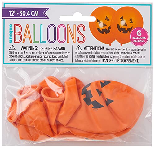 Unique Industries 12" Latex Orange Pumpkin Halloween Balloons, 6ct