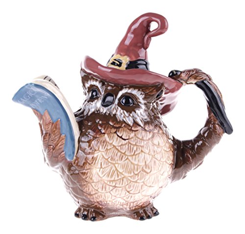 Blue Sky Clayworks Clayworks Halloween Witch Owl Teapot, 10" x 6" x 9.25", Multi