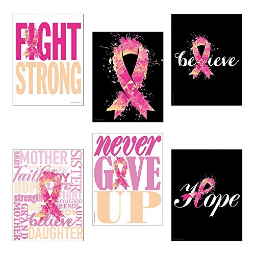 Fun Express Pink Ribbon Inspirational Poster Set - Set of 6 - Breast Cancer Awareness Fundraiser, Event and Wall Decor